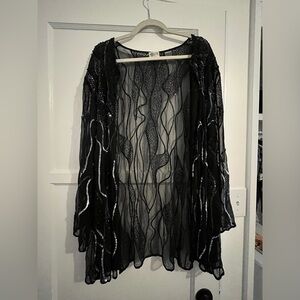 Vintage Black and Silver Sequin Draped Jacket | Glamorous Piece for Evening